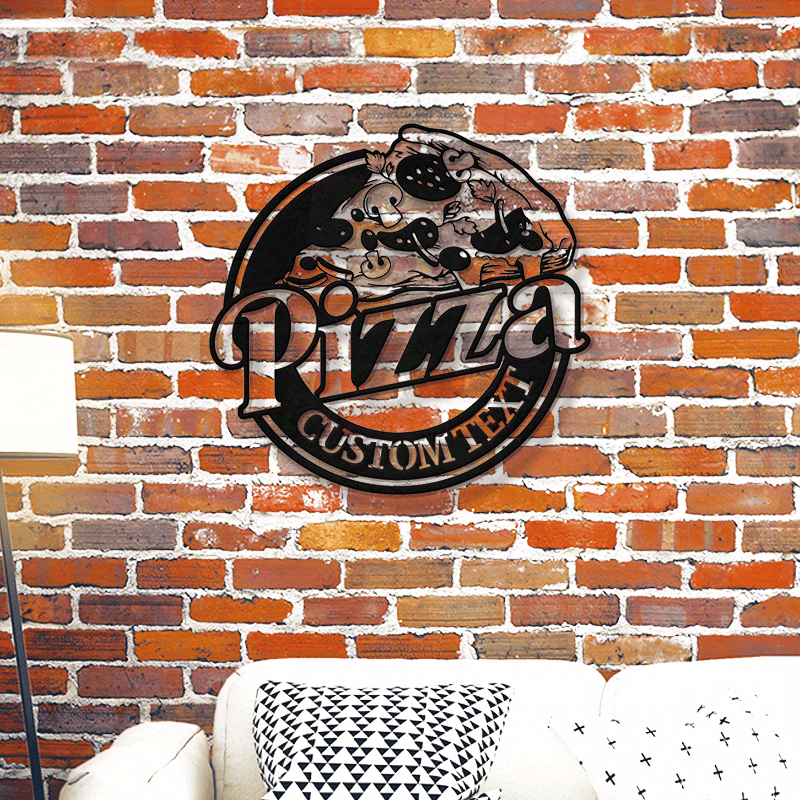 Customizable Pizza Metal Wall Art Sign - Personalized Italian Restaurant & Pizza Shop Decor, Black & White Pepperoni Design, Durable Metal Material for Indoor or Outdoor Use