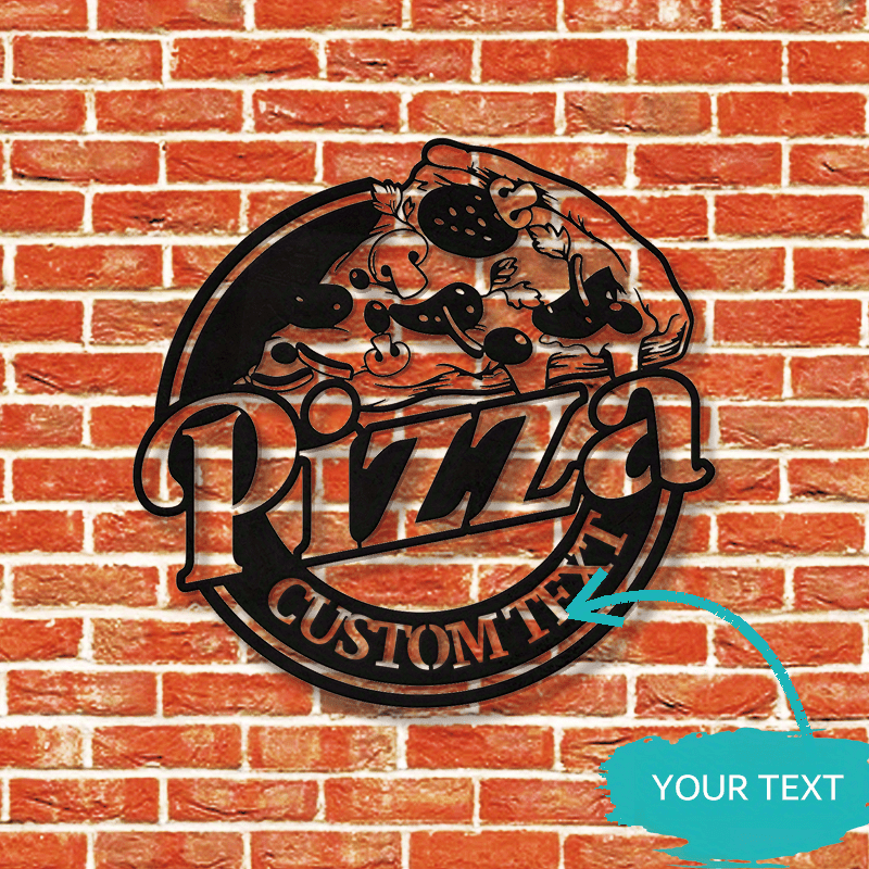 Customizable Pizza Metal Wall Art Sign - Personalized Italian Restaurant & Pizza Shop Decor, Black & White Pepperoni Design, Durable Metal Material for Indoor or Outdoor Use