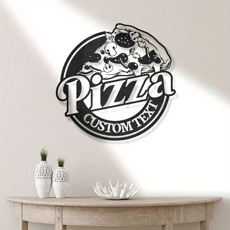 Customizable Pizza Metal Wall Art Sign - Personalized Italian Restaurant & Pizza Shop Decor, Black & White Pepperoni Design, Durable Metal Material for Indoor or Outdoor Use