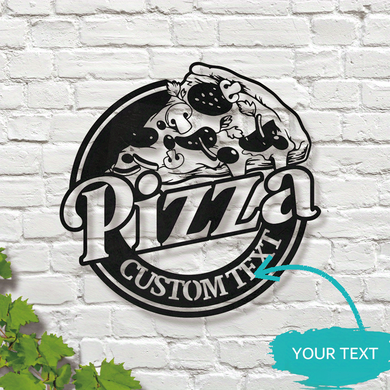 Customizable Pizza Metal Wall Art Sign - Personalized Italian Restaurant & Pizza Shop Decor, Black & White Pepperoni Design, Durable Metal Material for Indoor or Outdoor Use