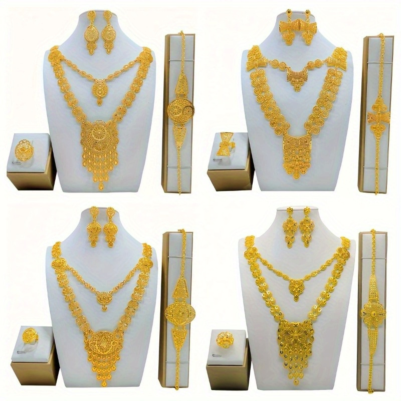 Middle Eastern Bridal Wedding Banquet Additions Women's Jewelry Jewelry Set Middle Eastern Bride Necklace Earrings Ring 5pcs Set