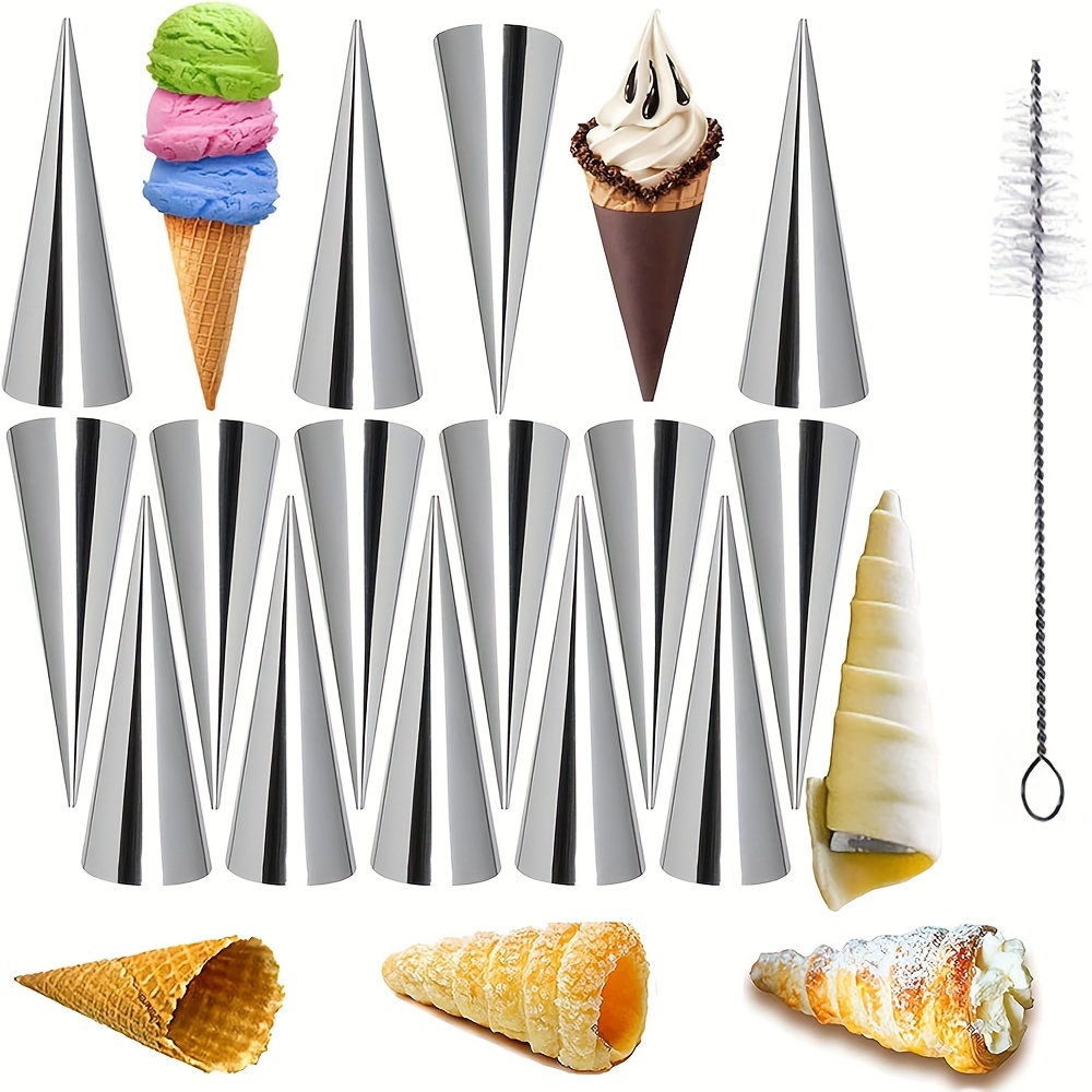 

[12pcs Stainless Steel Pastry Molds] 12pcs Stainless Steel Horn Molds With Cleaning Brush, Cone-shaped Pastry Tubes For , Dessert & Bread Baking, Diy Kitchen Baking Tools