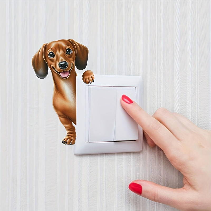 

1pc Fun Dachshund Switch Sticker - Decal, Easy To Apply And Remove, Animal Theme, Contemporary Style, Plastic Material, As Holiday Gift