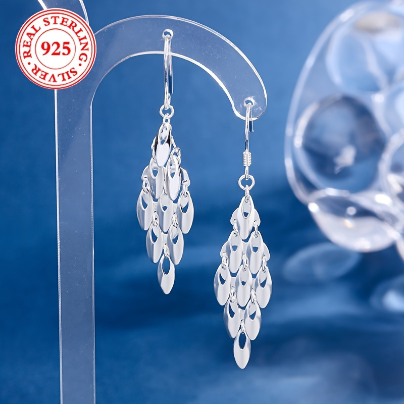 

Elegant S925 Sterling Silver Long Fringe Pendant Earrings, Platinum-plated Glossy , Hypoallergenic - Lightweight 3.3g/0.116oz - Or Gifting