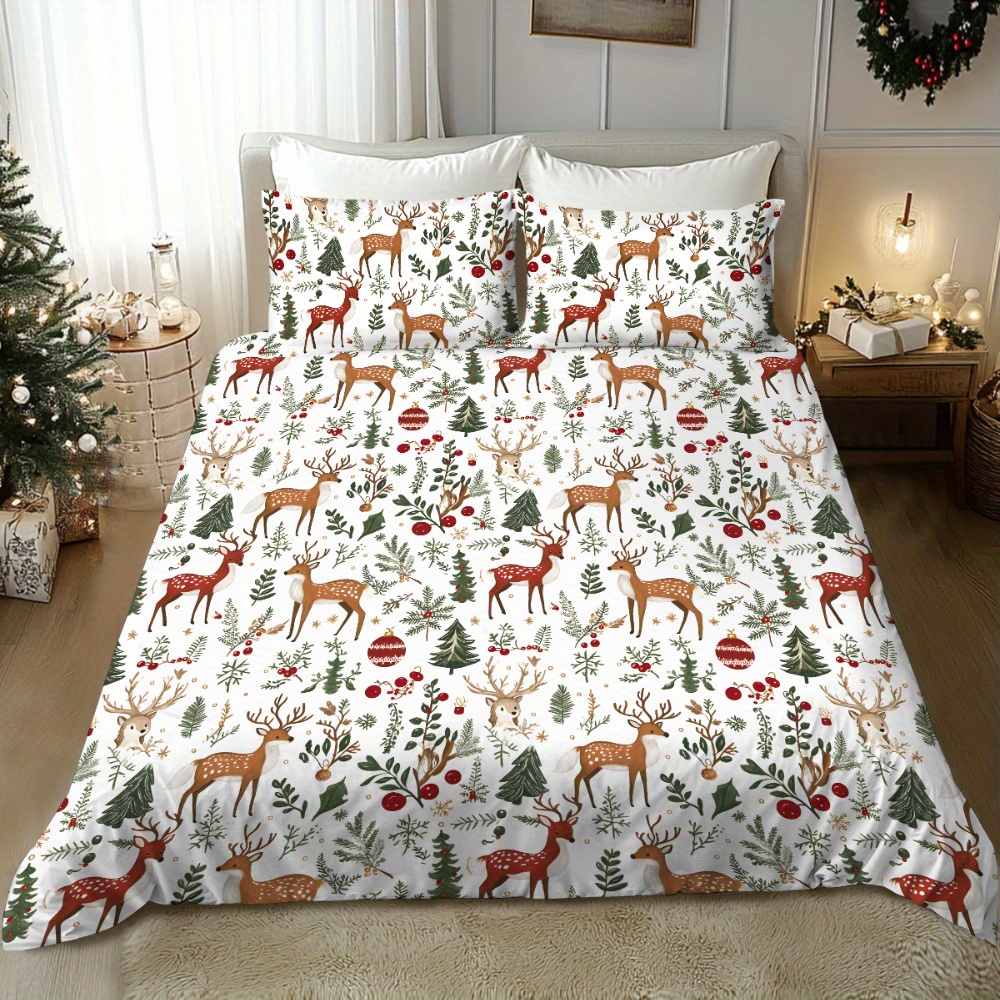 TEMU 2/3pcs Christmas Tree Deer Christmas Pattern Adopting 3d Three-dimensional Super Soft Fleece Digital Printing Quilt Cover Kit Bedding Not