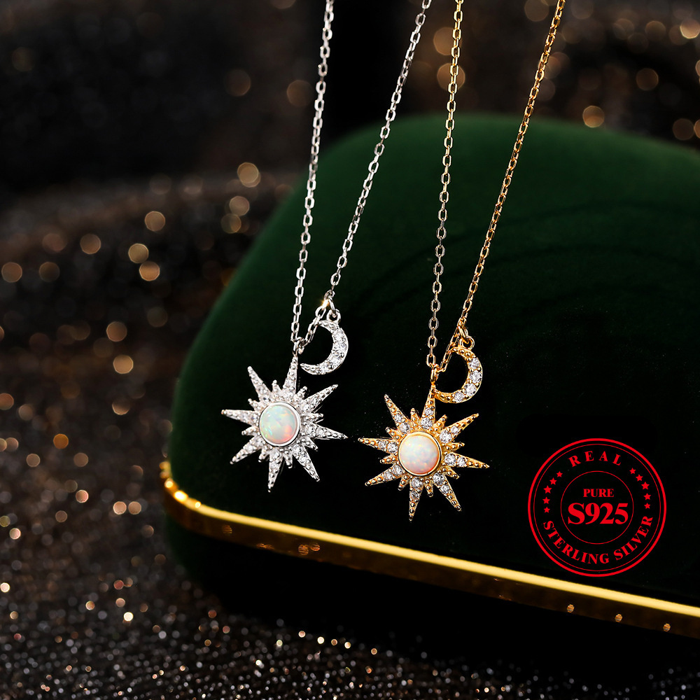 

925 Necklace Sun, , And , Fake Inlaid Pendant Necklace Suitable For Eid Al Fitr And