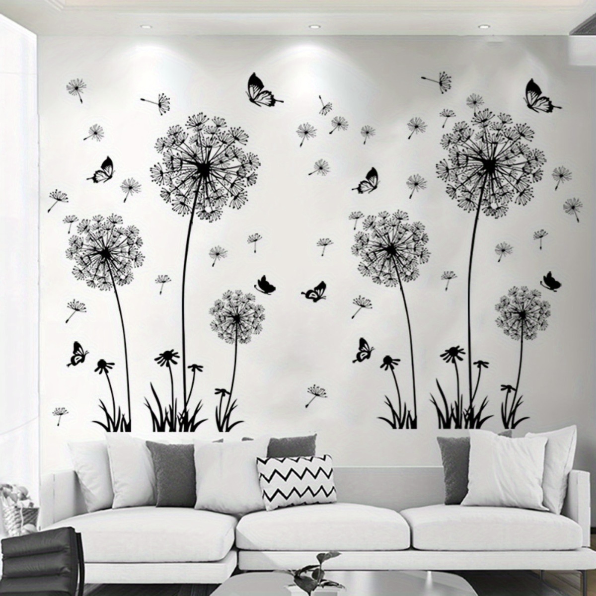 2pcs/set Dandelion Wall Decals Flower Stickers Murals Butterflies Wall Decor For Bedroom Office Bathroom Living Room Floral Wall Decals Removable Wall Art Decoration Peel And Stick Room Wall Decor