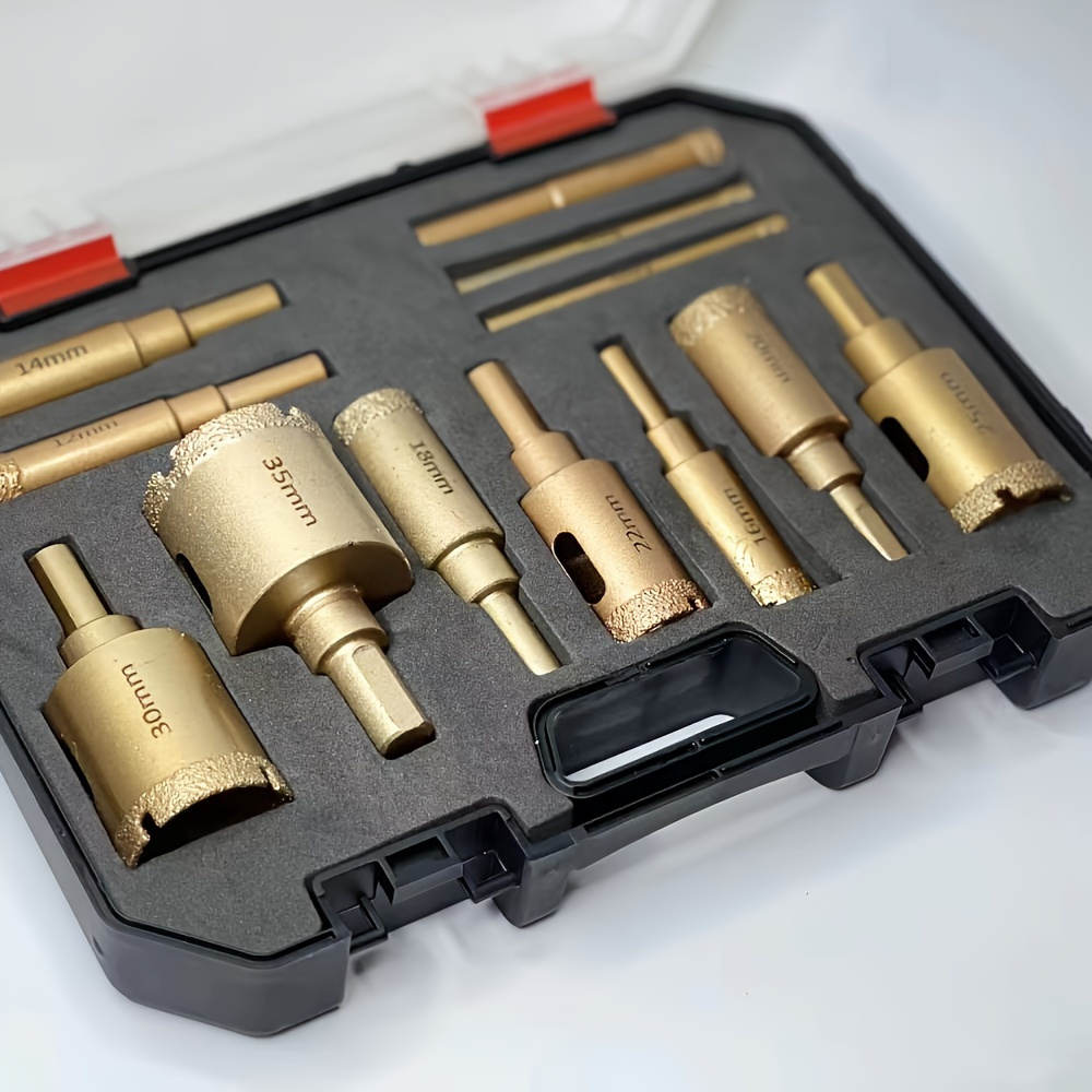 Juego de 12 brocas con punta de diamante, para vidrio, mármol, granito, piedra, azulejo y cerámica, kit de sierra de agujero de 6-35 mm - Herramienta manual