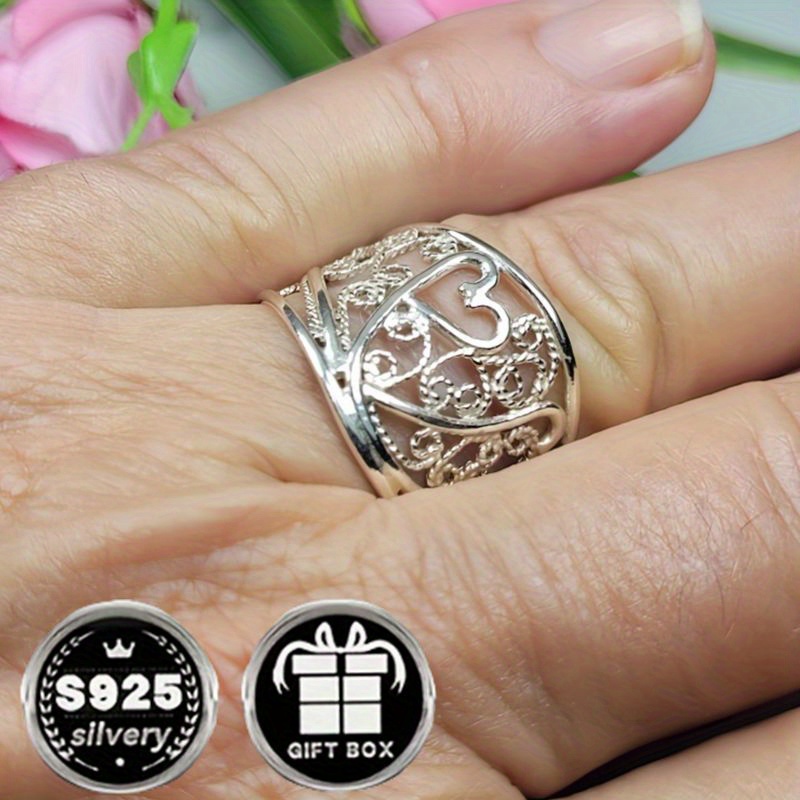 vintage boho 925 sterling silver wide band ring     silver plated hypoallergenic versatile for   special occasions with   valentines day holiday gift   details 1