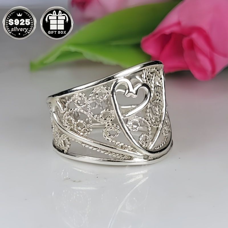 vintage boho 925 sterling silver wide band ring     silver plated hypoallergenic versatile for   special occasions with   valentines day holiday gift   details 3