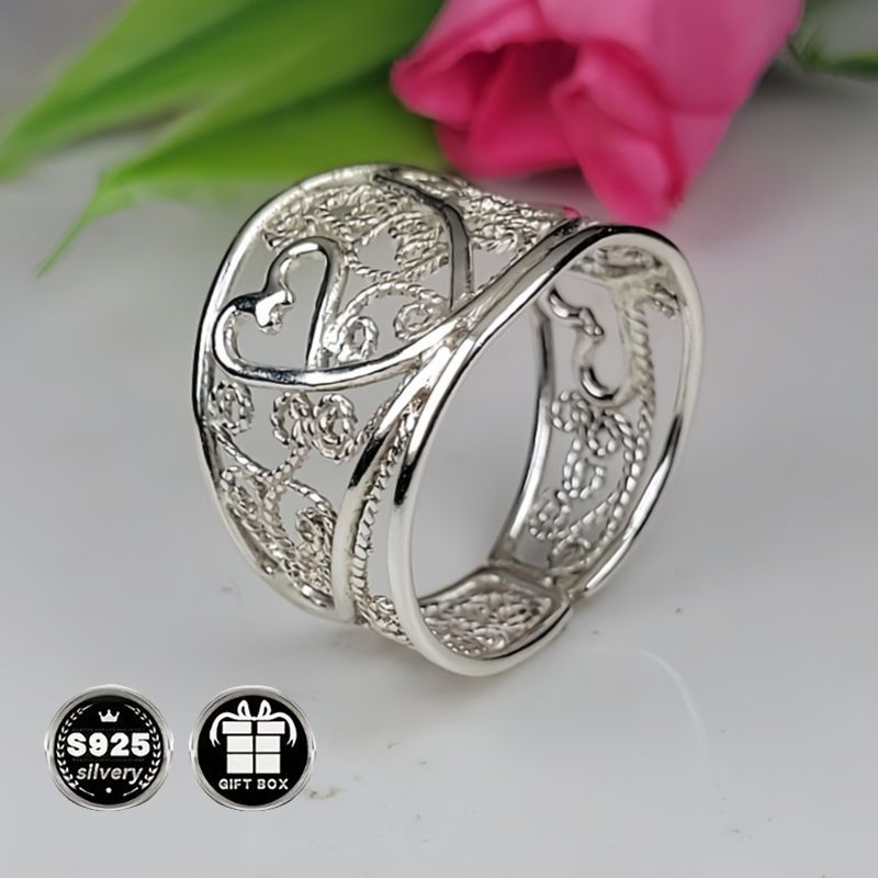 vintage boho 925 sterling silver wide band ring     silver plated hypoallergenic versatile for   special occasions with   valentines day holiday gift   details 4