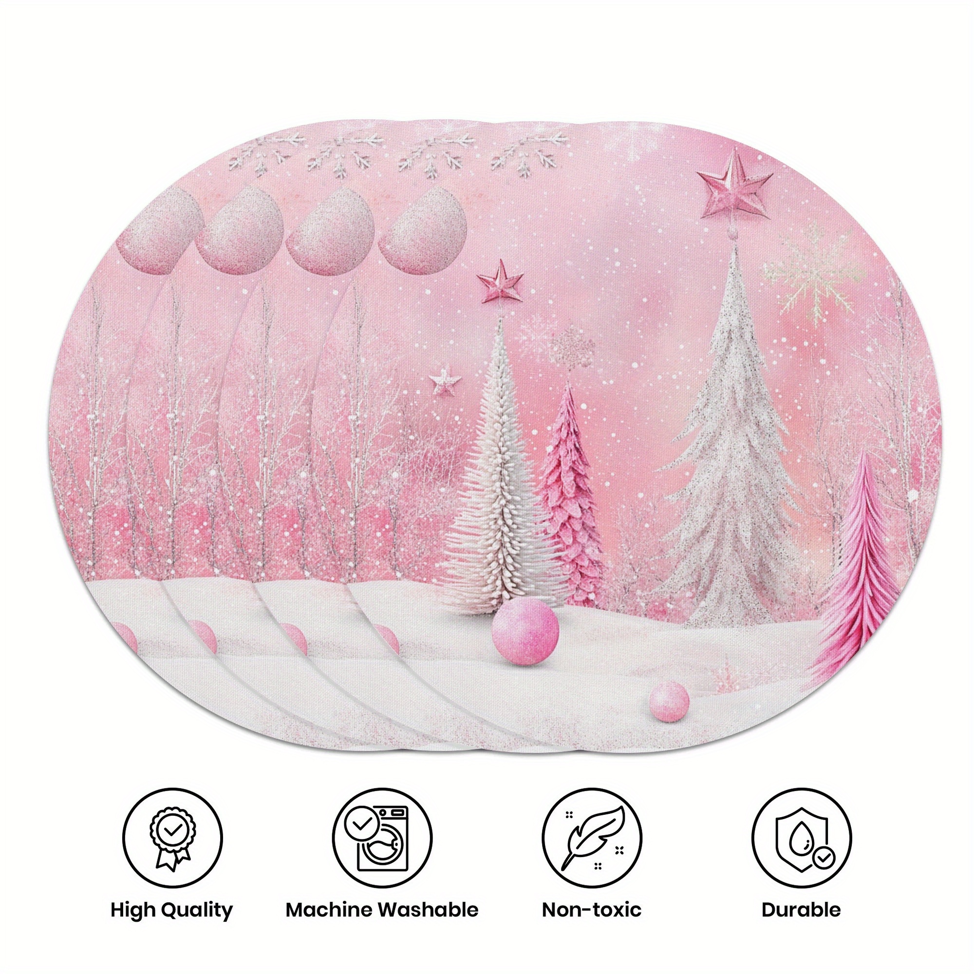 

() 4pcs, Pink Christmas Table Mats, Christmas Tree Placemats, 15 Inch Single-sided Party Placemats, Used For Decorating And Restaurants, Party Banquet Decorations.