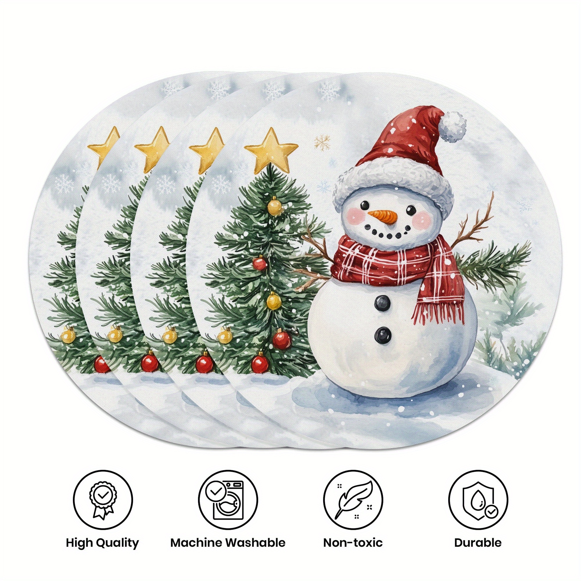 

4pcs, Christmas Placemats, Winter Christmas Tree Snowman Table Mats, 15 Inch Single-sided Party Placemats, Used For Decorating And Restaurants, Party Banquet Decorations