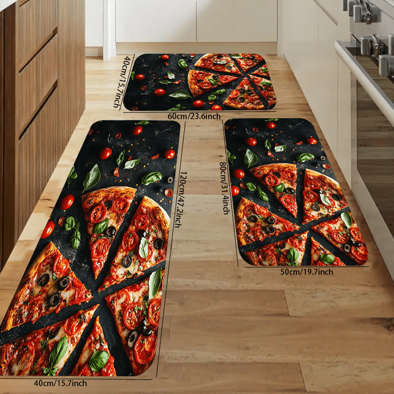 TEMU Vibrant Pizza Design Rug - Black With Tomatoes & Olives, Machine Washable Polyester, Home Decor, Best For Christmas