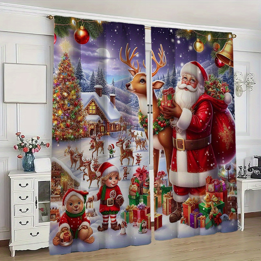 

2pcs Christmas Curtains Set, Polyester Drapes Christmas , , & , To , , , For , , ,