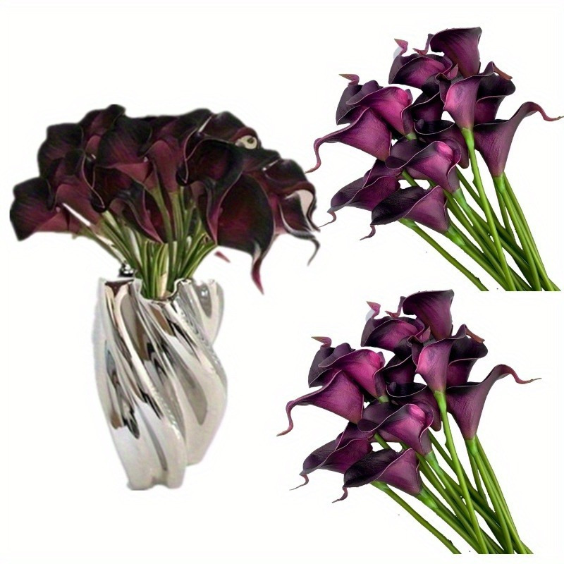 TEMU Set Of 8 Lifelike Artificial | Handmade Wedding Bouquet, Home Decor For Parties In Black And Purple