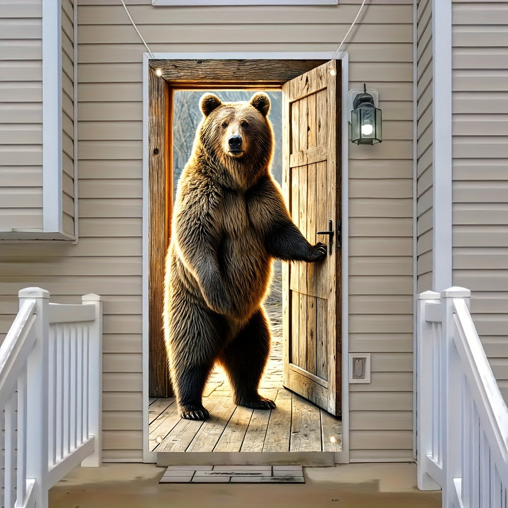 

Brown Bear Door Curtain - Modern Polyester Home Decor, Holiday Porch & , 35.4x70.9 Inches