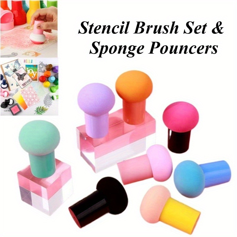 

5pcs Craft Stencil Brush & Sponge Set With Gourd Handles - Assorted Colors, Wet/dry Ink Dabbers For Scrapbooking, Card Making & Mixed