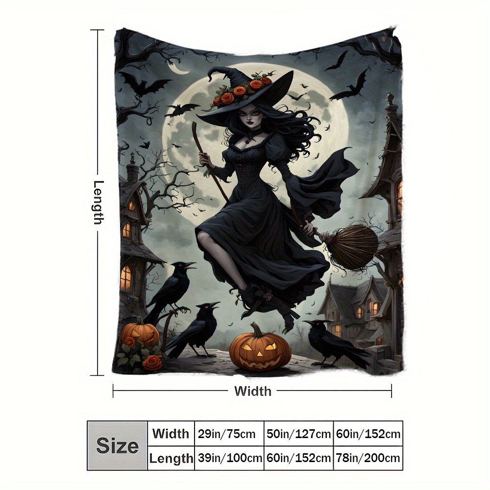 1pc jit witch in moonlight black dress printed flannel fleece blanket festive throw gift blanket multi use for   sofa pet office home decor contemporary style     200 250    details 6