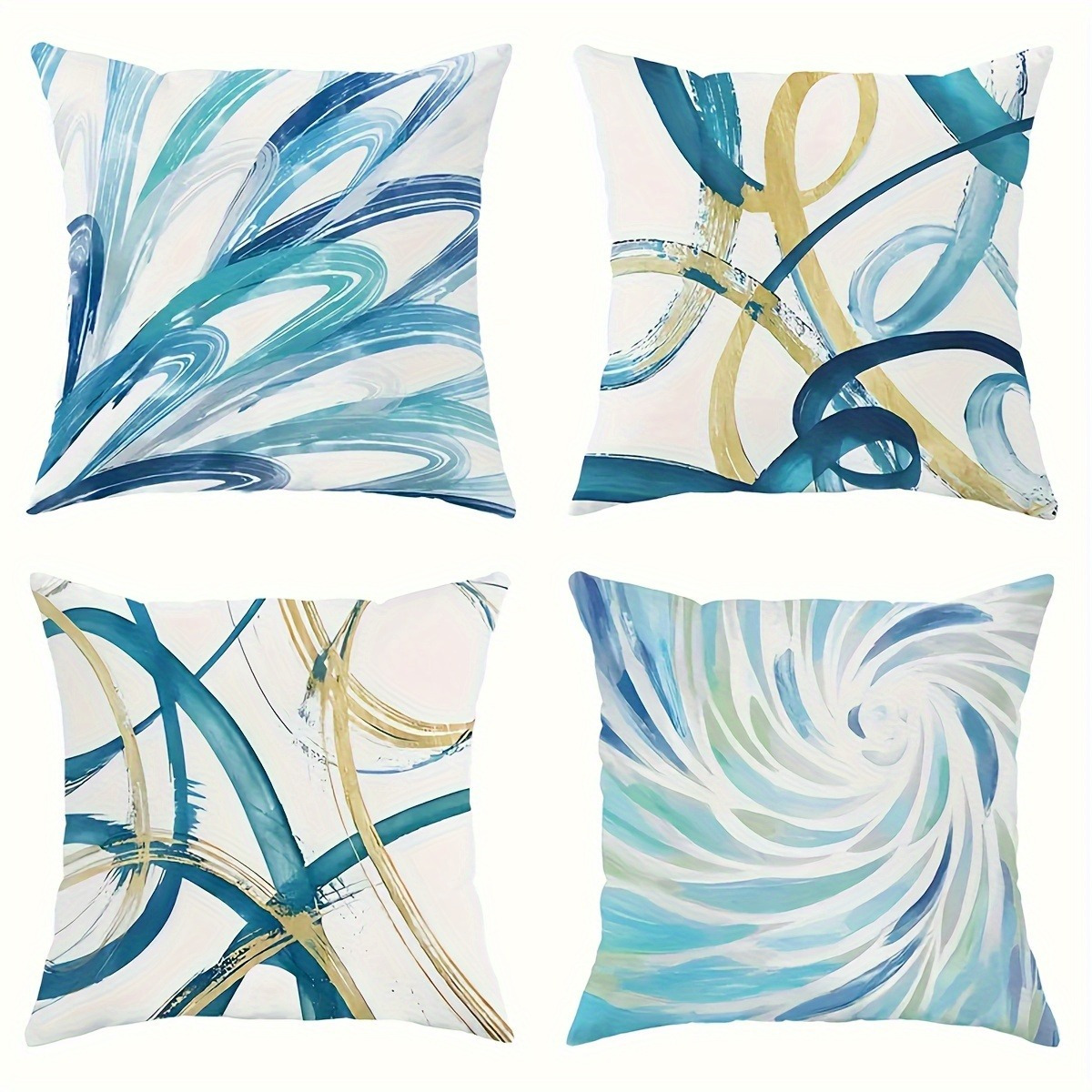 

Set Of 4 Modern Abstract Polyester Throw Pillow Covers, 18x18 Inch - Living Room, Bedroom And Sofa Decor