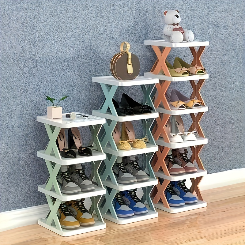 

1pc Foldable Plastic Shoe Rack, Removable Space-saving Storage For Entryway, Hallway, Bedroom, Living Room - Home And Dorm Use