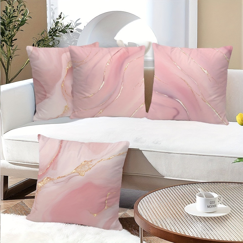 

4pcs Set Rose Throw Pillow Covers - 17.7" Square, Abstract Art Room & Outdoor Decor, Zip Closure, Hand Wash Only, Rose Golden, Marble, Throw Pillow Covers, Abstract Art, Decorative