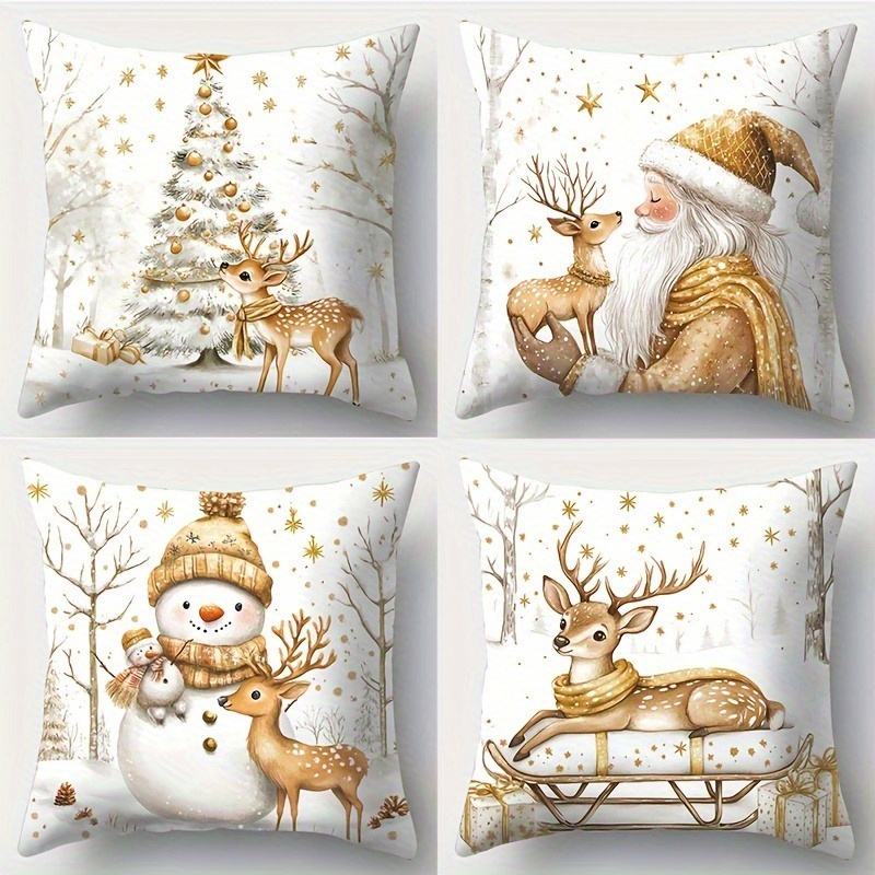 

Christmas Set Of 4 - 18x18 Cushion , , Snowman & - Washable, Decor, Not Included