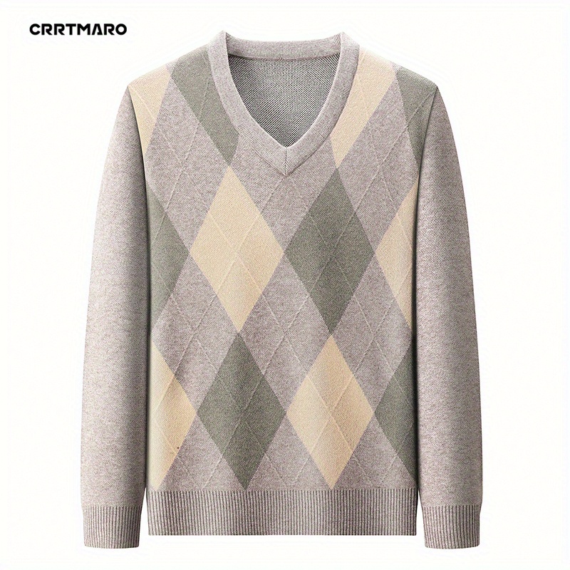 

Men's Autumn/winter V-neck Sweater - Long Sleeve, Loose Fit, High-quality Knit Pullover In And Gray Pattern