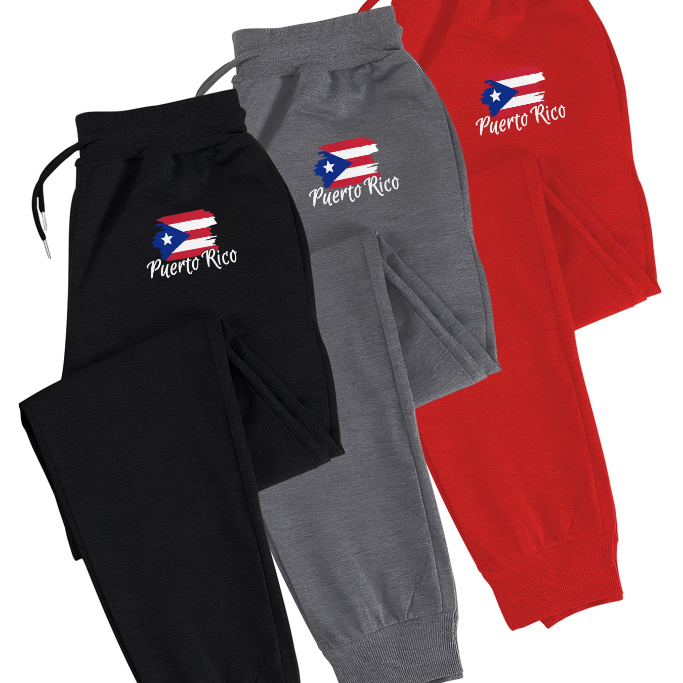 

3pcs, Puerto Print, Men's Casual Drawstring Sweatpants With Pockets Set, Comfy Jogger Sports Pants, Men's Clothes For