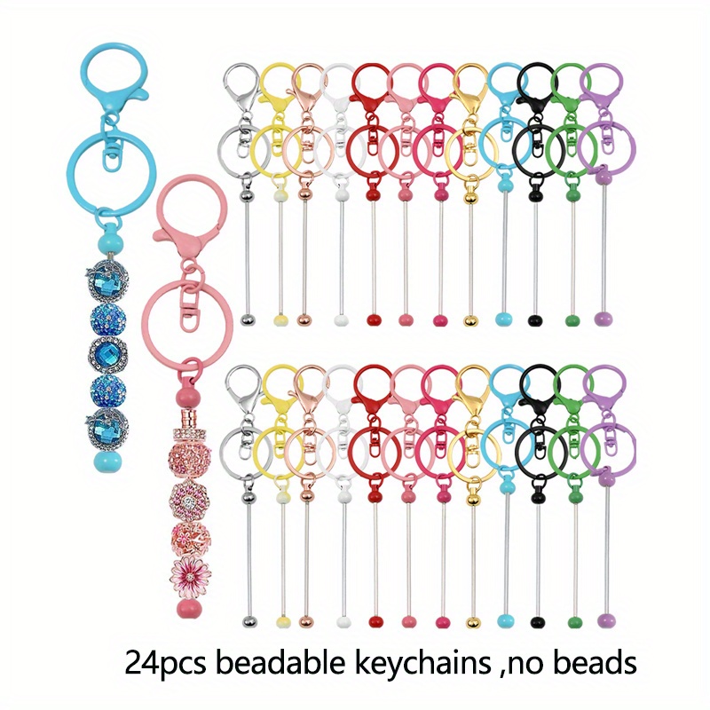 

24 Pcs Beadable Keychain For Blank Keychain Metal Keychain For Keychain Diy Projects Pendant Jewelry Crafts ()