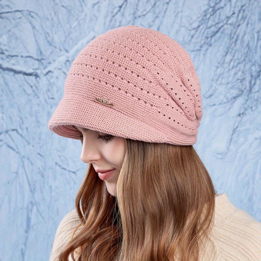 elegant pink knit beanie brim cozy stylish breathable Temu