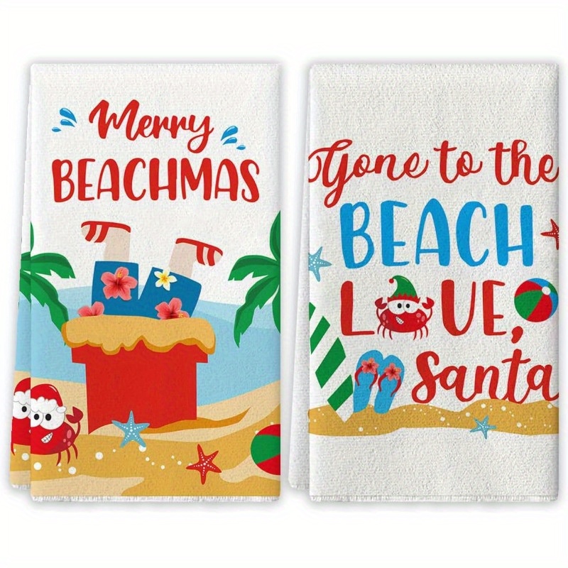 

2pcs Beach Christmas Kitchen Towel Modern 18*26inch Polyester Cartoon Theme With Machine Washable Christmas Decorations
