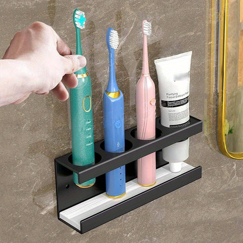 

1pc Toothbrush Holder Stand, Electric Toothbrush Holder For Bathroom, With Mud Base, 4-hole Bathroom Organizer, Multifunctional Toothbrush Toothpaste Storage Rack, Bathroom Accessories