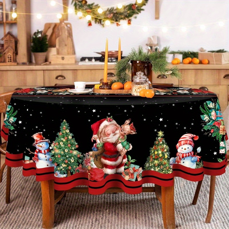 

Santa Claus & Christmas Tablecloth - Washable, Round Polyester Cover For Holiday Dinners & Parties