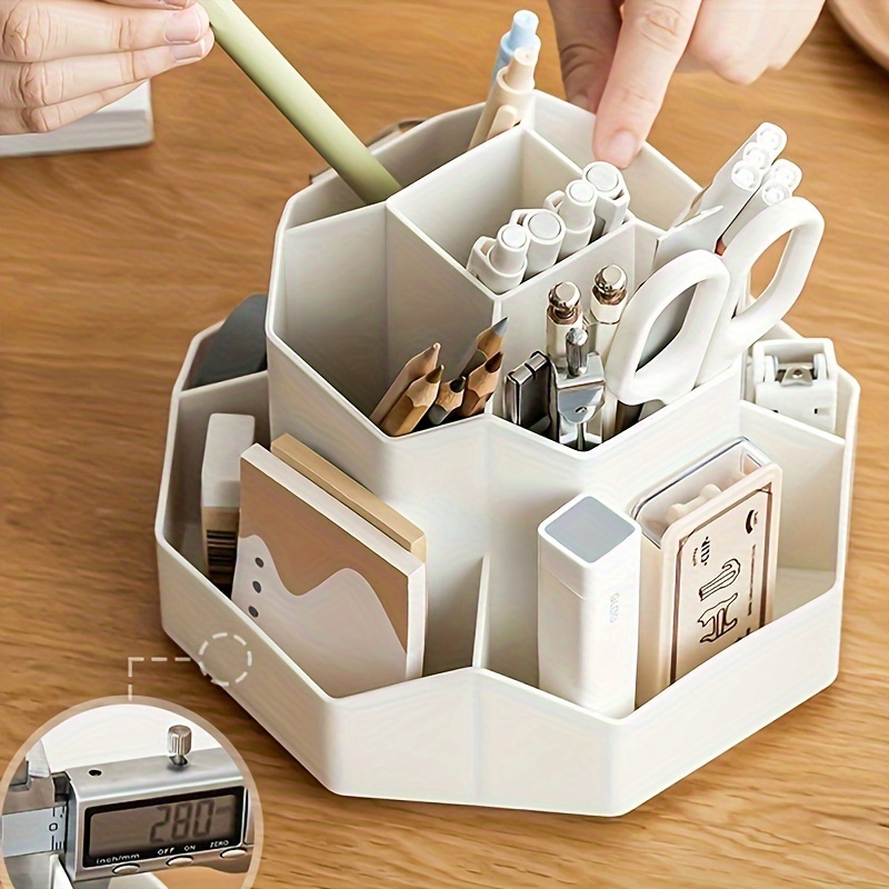 

1pc Rotating Multi-compartment Desk Organizer, Large-capacity Plastic Pen Holder, Office Stationery Storage Caddy