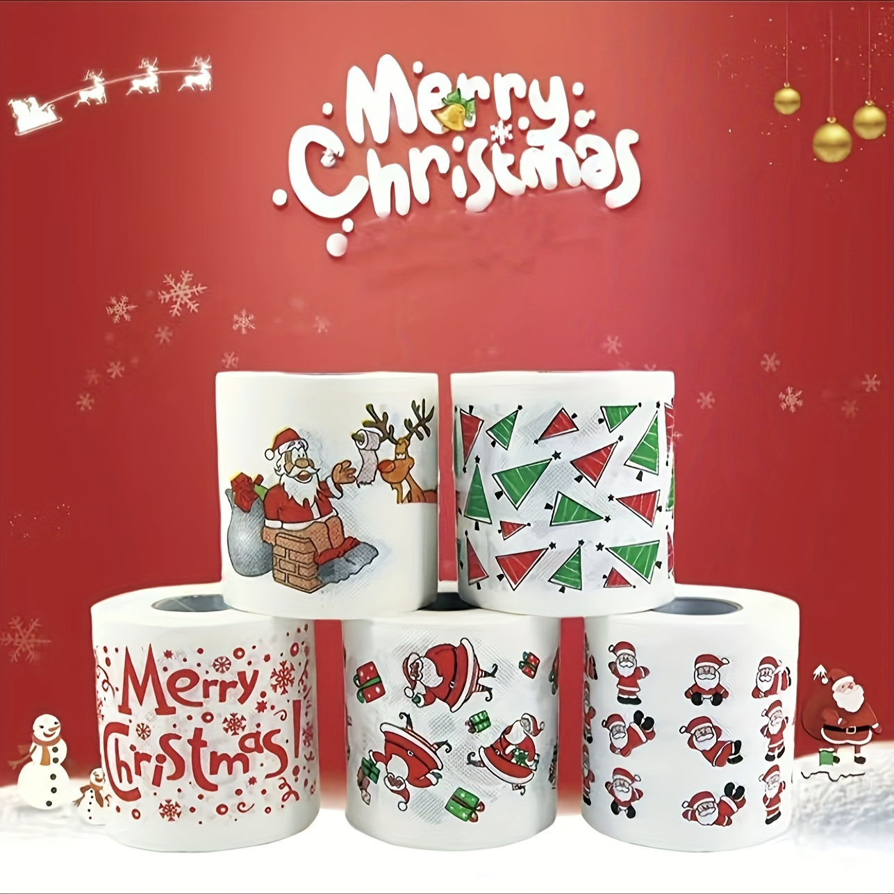 5 pack lattby biodegradable christmas toilet paper rolls festive santa reindeer     for holiday decor and party supplies details 0