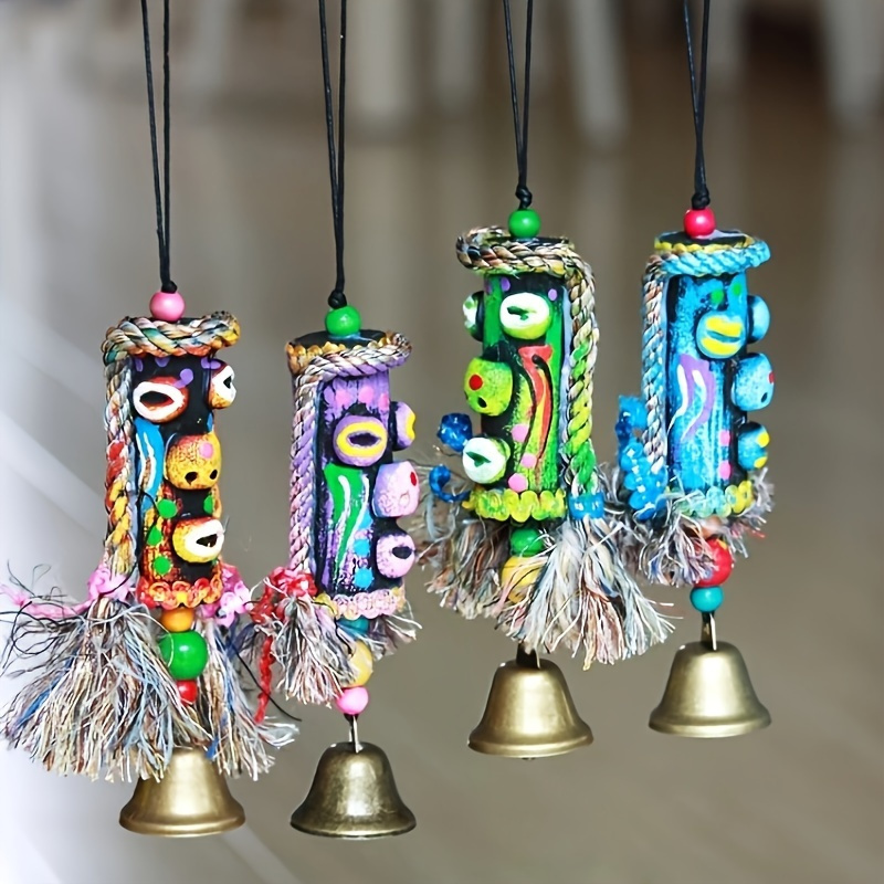 

Handcrafted Yunnan Ethnic Wind Chime With Vintage Totem & Design - Wooden Beads, Tassels For Home & Bar Decor - Ideal For Halloween, Christmas, New Year's & Father's Day Gifts