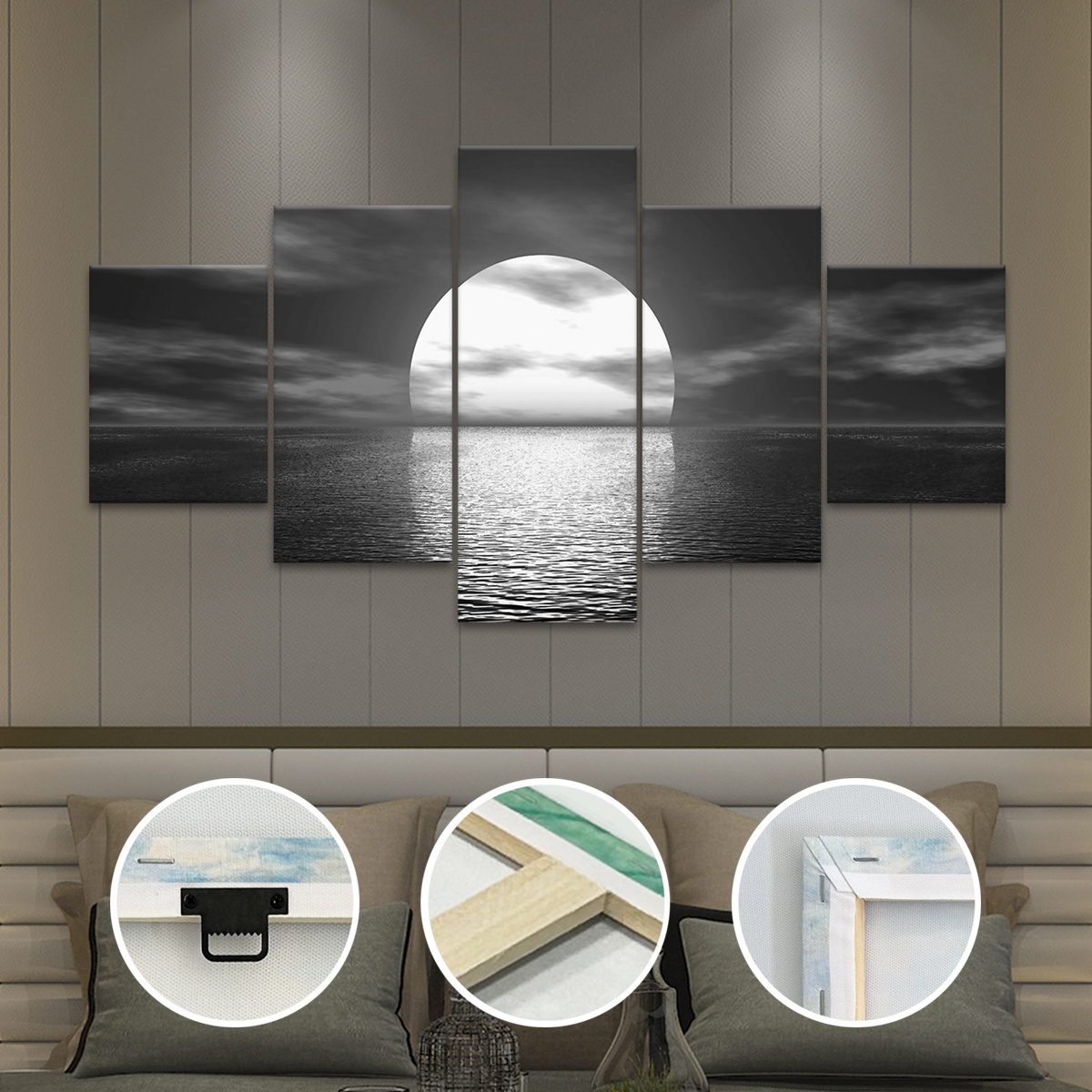 TEMU 2d Flat, 2d Flat, Set Of 5 Wooden-framed Canvas Prints Featuring Black And , Ideal For Home Decor. Stylish Posters Are Perfect For Enhancing The