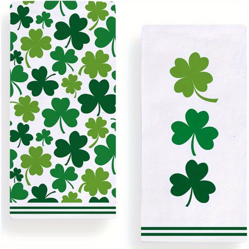 

2-pack Contemporary Shamrock Kitchen Towels, 18x26 Inch, Machine Washable, Polyester, Super Dish Cloths, 's Day Themed Cartoon Hand Towels