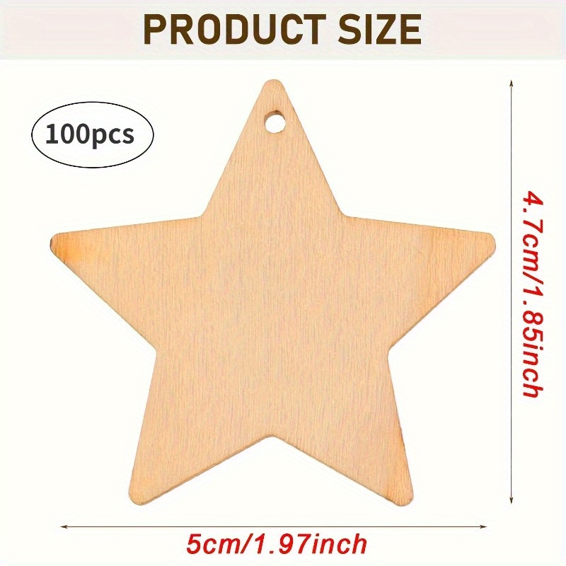 Temu 100Pcs Vintage Wooden Star Ornaments 1.85-Inch - Christmas Hanging Decorations, Artificial-image