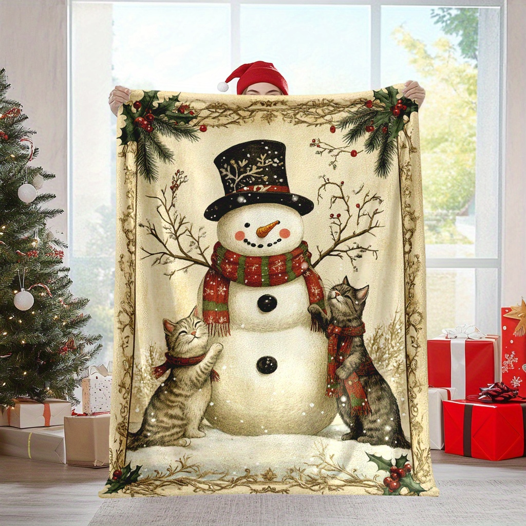 

Christmas , 1pc, Cute Christmas Snowman And Cat Pattern, Soft And Warm Print Blanket, Christmas, Great Holiday Gifts , Family And Lovers For , Camping, Travel, Cars, Office Home Decor