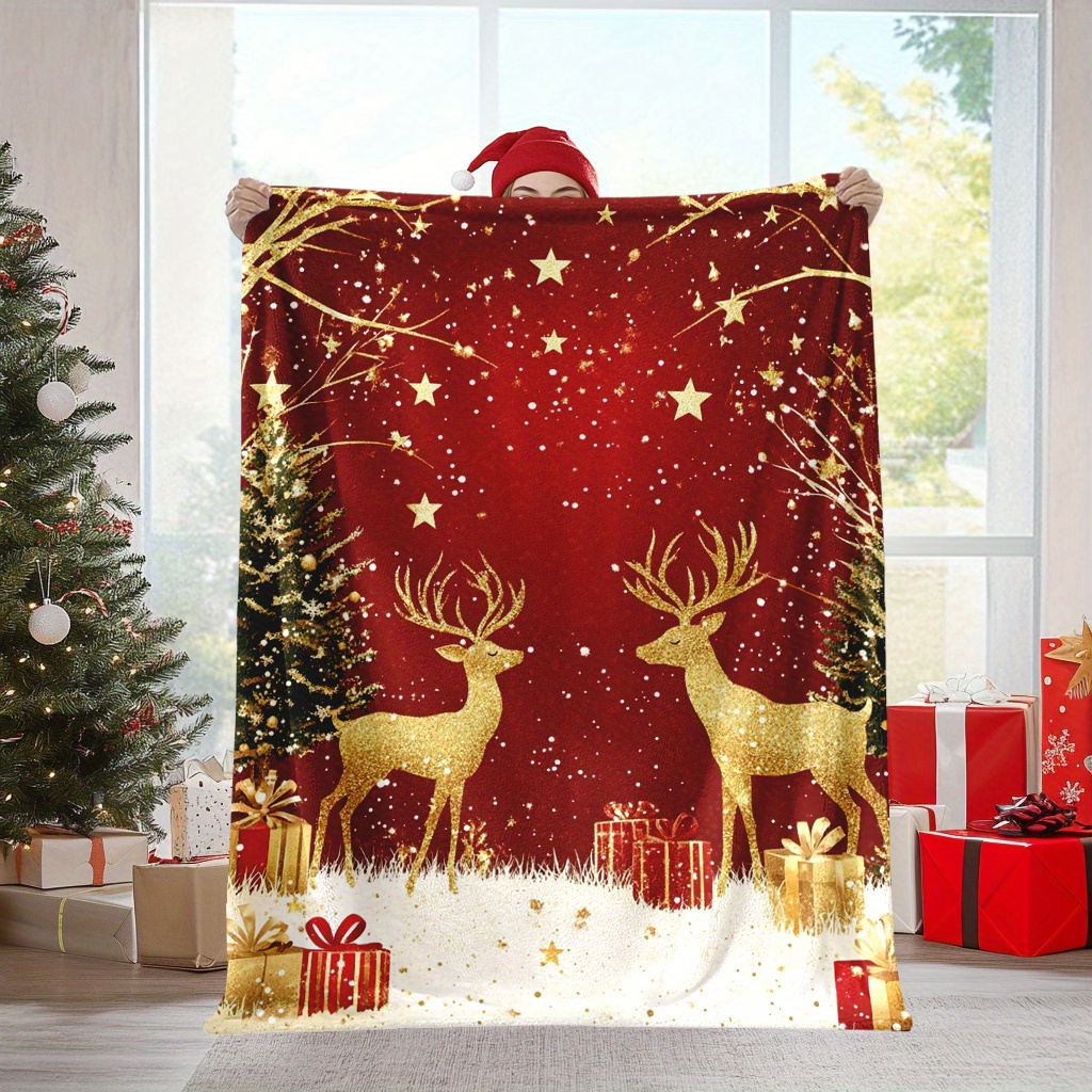 

Couverture Douillette Dorée de Noël avec & Arbre - Flanelle Douce et Chaude pour Siestes, Camping, Voyage, Bureau & Décoration Maison - Cadeau Idéal pour les Fêtes