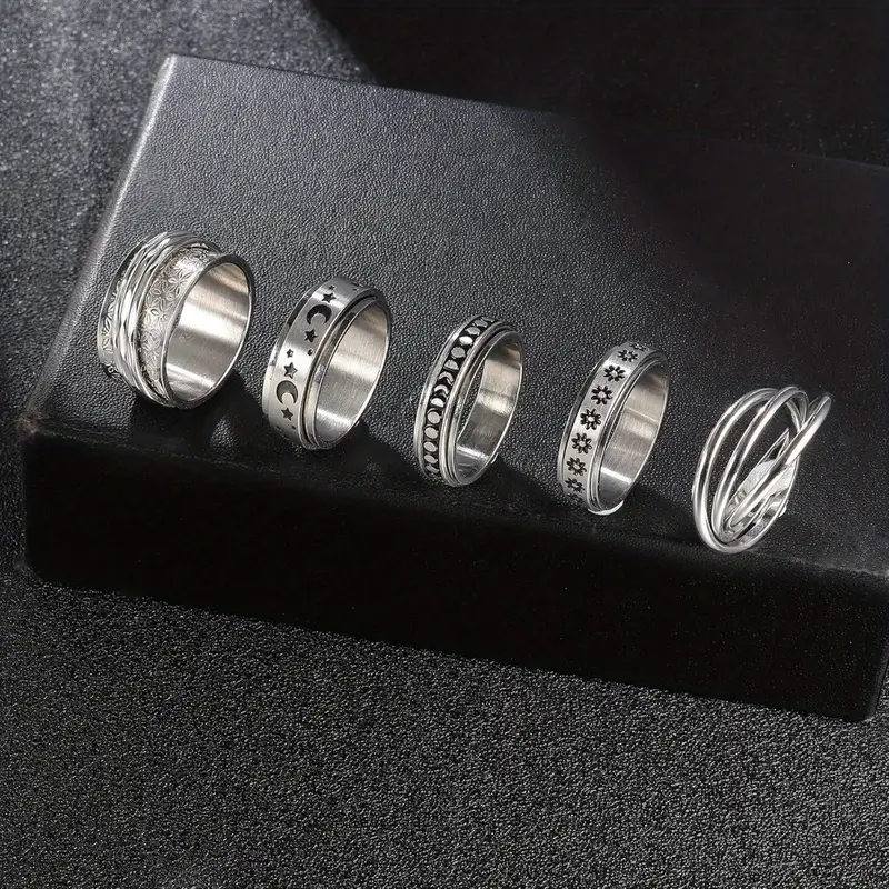 5pcs fidget ring spinner ring fidget rings for women 316l stainless steel rings set size 5 6 7 Product details 1