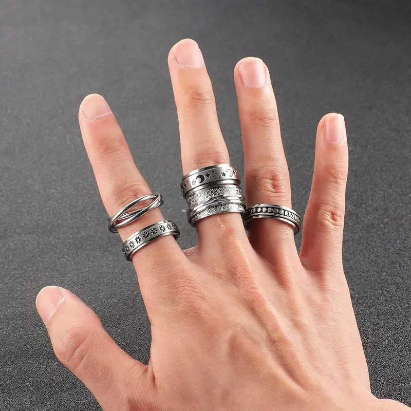 5pcs fidget ring spinner ring fidget rings for women 316l stainless steel rings set size 5 6 7 Product details 0
