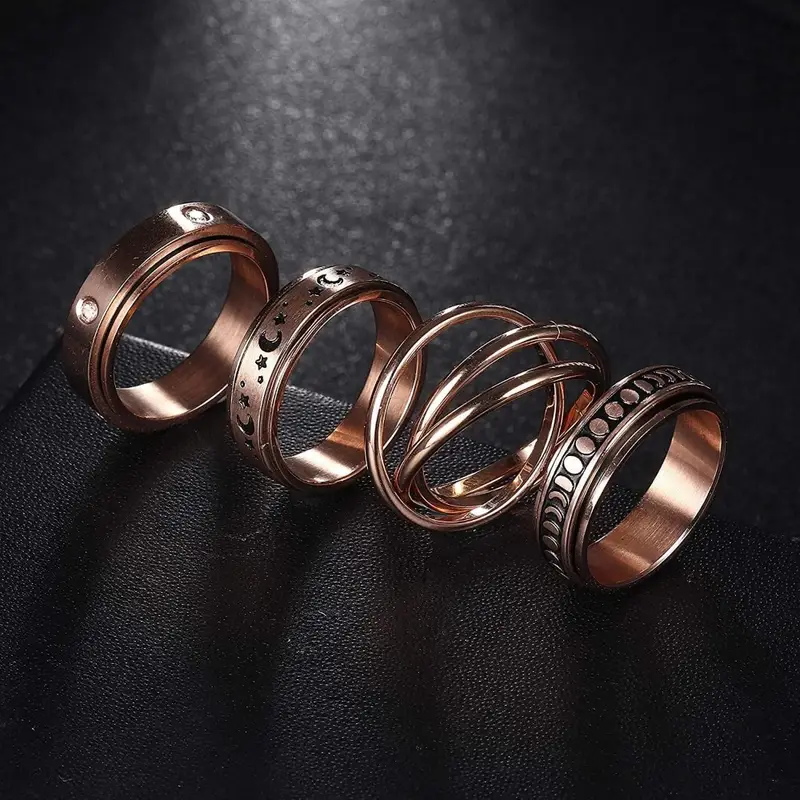 4pcs stainless steel spinner rings set triple interlocked celtic moon urban 316l fidget band for women and men rose golden ideal for halloween parties gifts wear Product details 1