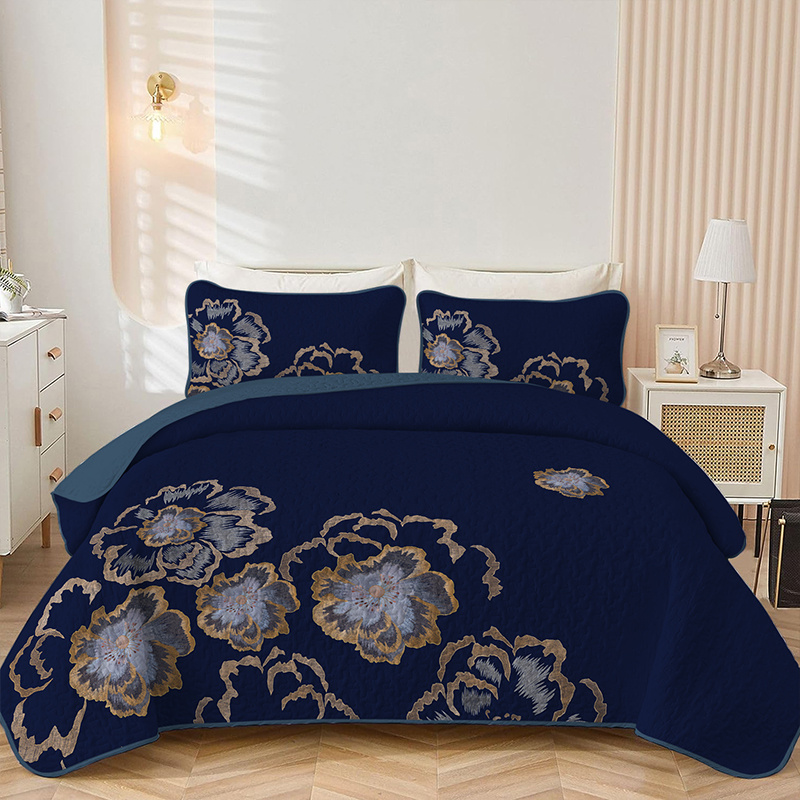 TEMU 1pc Jit Flowers Dark Quilt Set - Woven Polyester , 100gsm Weight, Machine ,