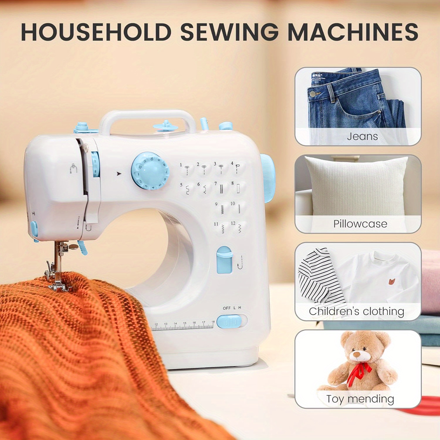 

Electric Sewing Machine For Beginners, Overlock, 12 Built-in Needles, Button Sewing, Thread Wrapping, With Us Plug, For Home & School, Ideal For Adults & Teens 14+, Perfect Gift For Moms