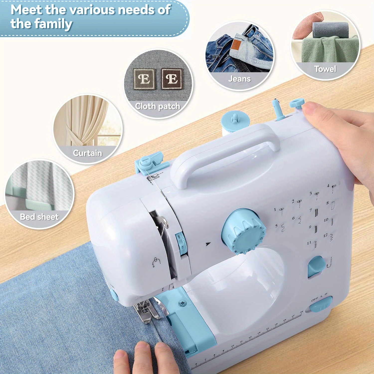 

1pc Electric Sewing Machine With 12 Built-, Overlock , Button Sewing, Thread Wrapping, 110-130v Us Plug, Ideal For Home, School & Sewing, Perfect Christmas Gift - Blue