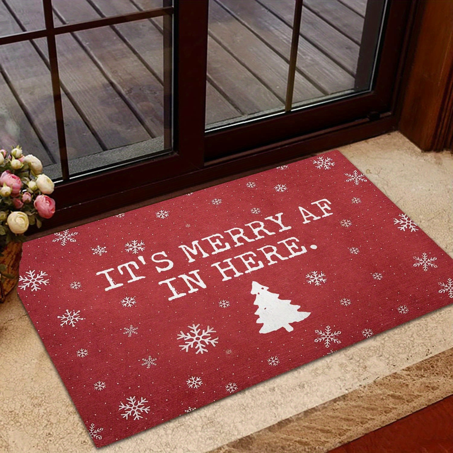 

Merry Af In Here Funny Doormat Christmas Decoration - Indoor Rug Home Decor For Friend, Family, Wife, Mom, Thanksgiving Day