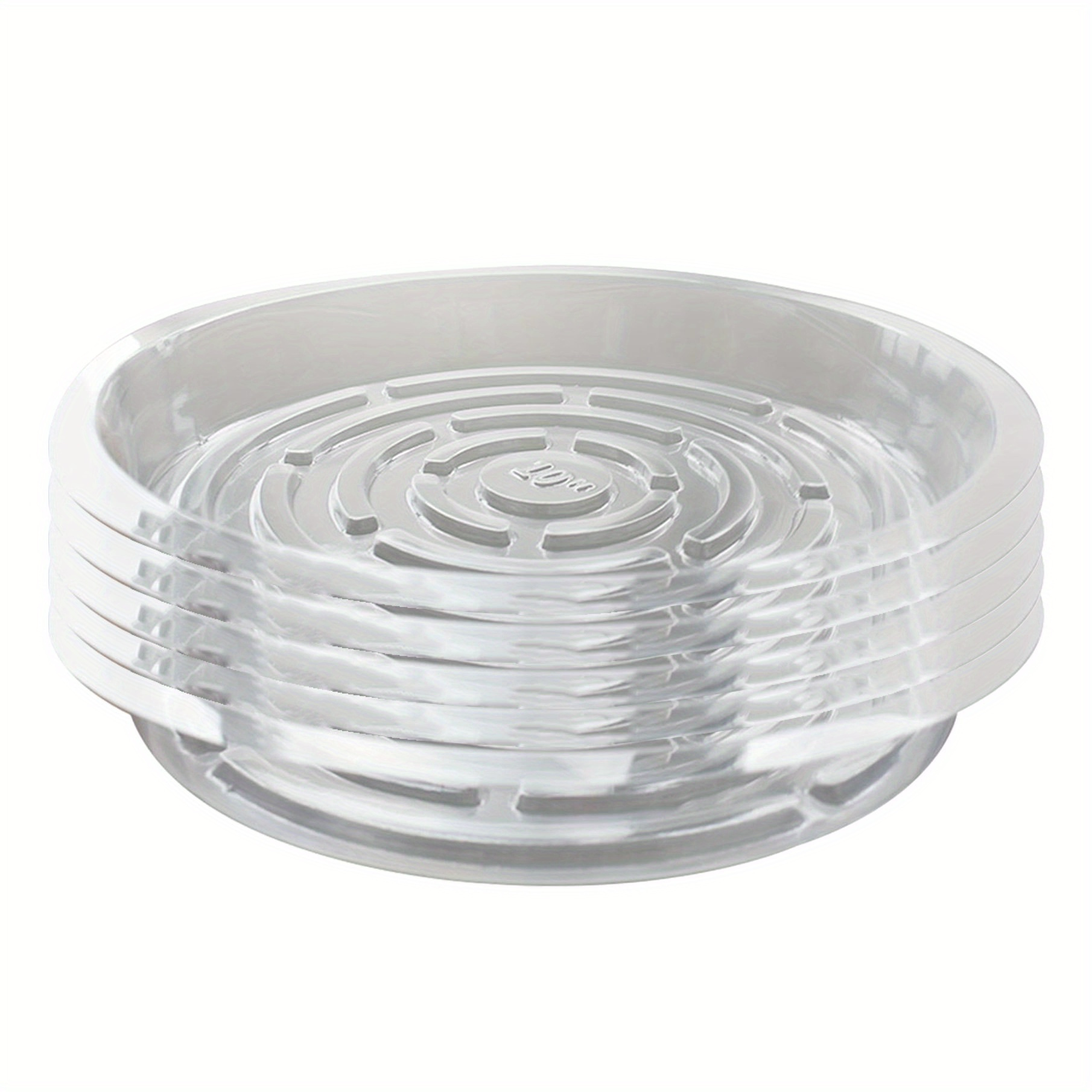 

5pcs 10" Clear Plastic Plant Saucers - , Polished Drip Trays With Grid Pattern For Water Drainage, Indoor & Outdoor Planters, Easy-to-see Water Level